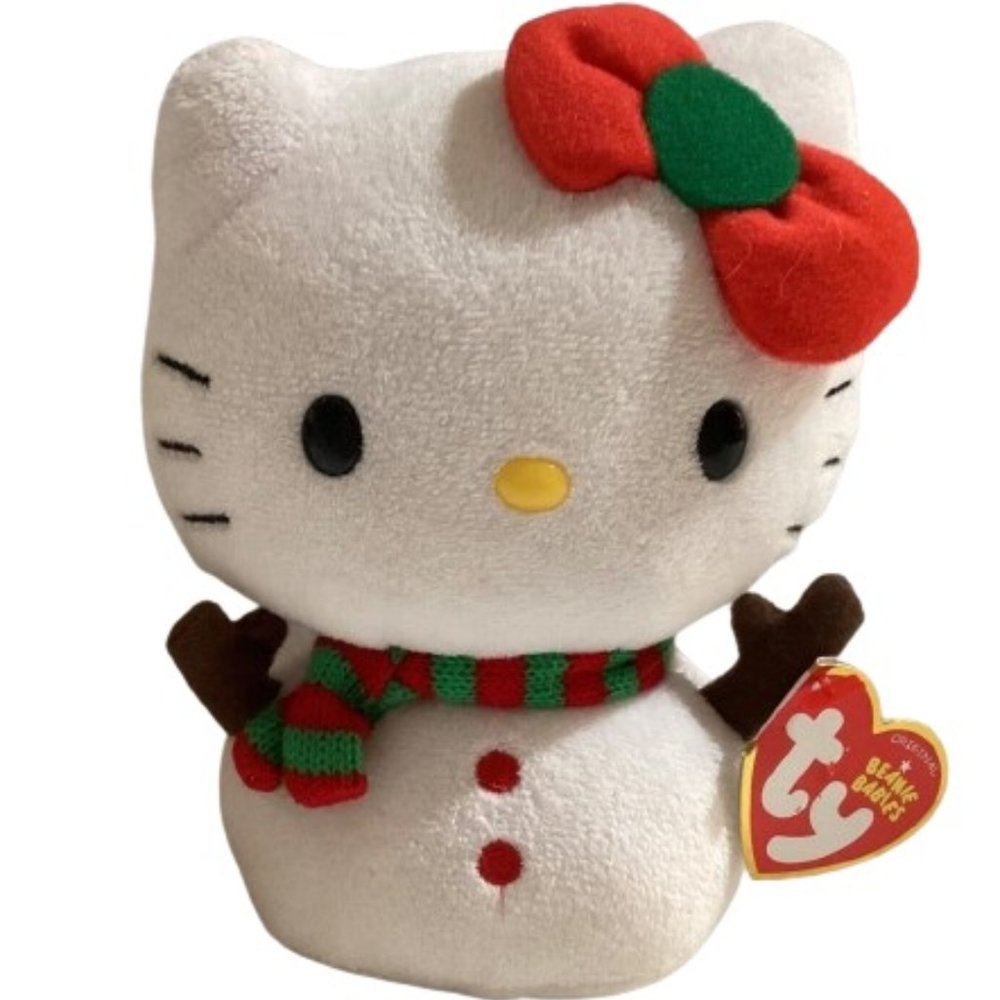 Hello Kitty TY Beanie Baby White Cat Red Bow Holiday NEW